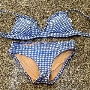 J. Crew Blue and White Checkered Swimwear